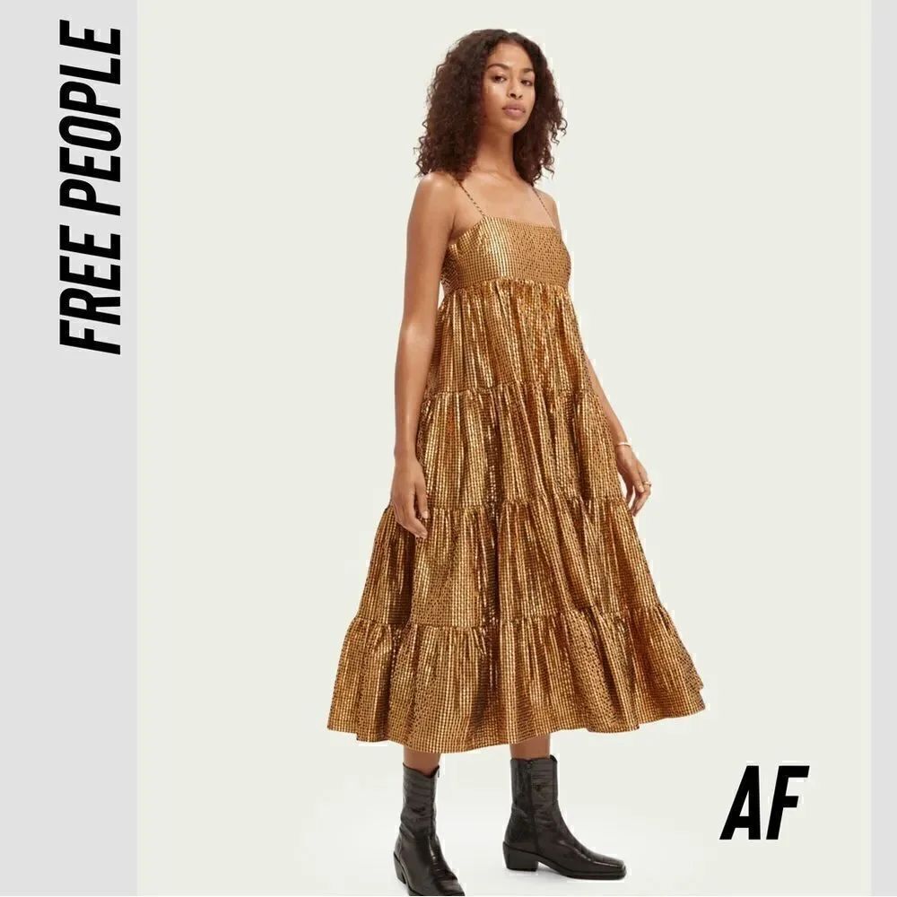 SCOTCH AND SODA METALLIC COPPER SEERSUCKER MAXI DRESS NEW NWT XS